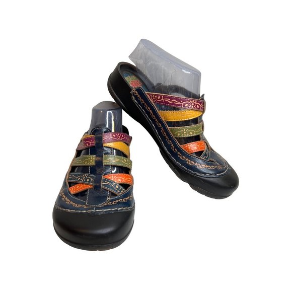 Corkys Shoes - Elite by Corkys Rock Slip On Bump Toe Sandal Clog Hand Painted Blue 8W Colorful